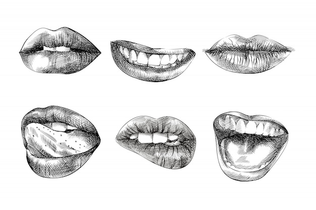 唇の手描きのスケッチ イラスト プレミアムベクター