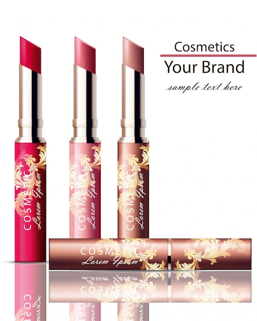 Download Lipstick cosmetics set collection realistic mock up. ornament decor packaging original designs ...