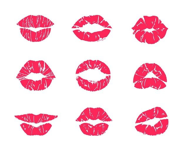 Premium Vector Lipstick Kiss Female Mouth Makeup Woman Lips Red Grunge Print Isolated On