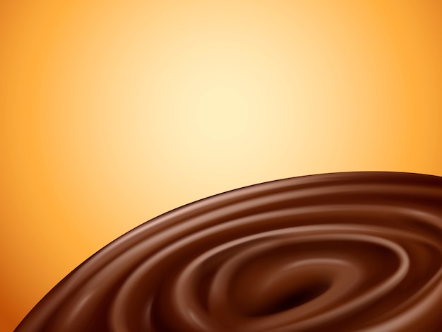 液体チョコレートの渦 オレンジ色の背景 イラスト プレミアムベクター