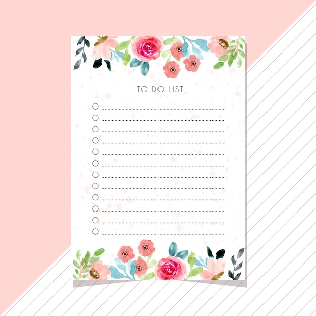 Premium Vector To do list card with flower watercolor border