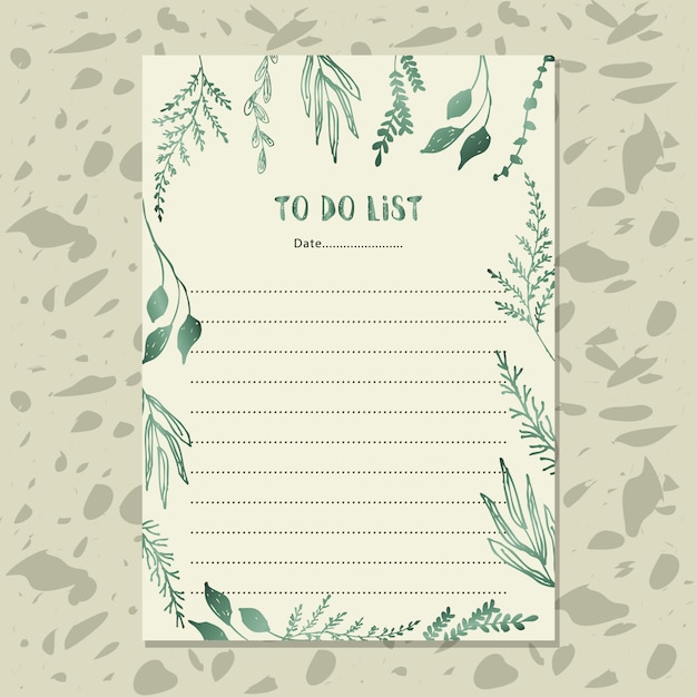 Premium Vector | To do list paper with hand drawn green metallic foliage