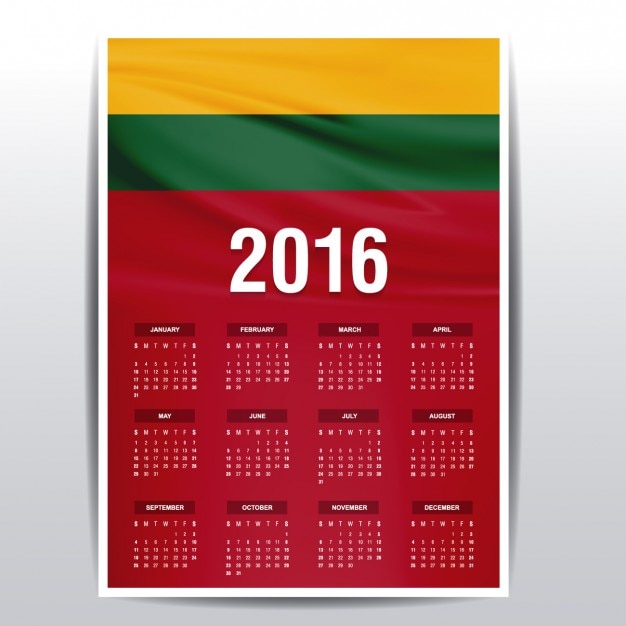 Free Vector | Lithuania calendar of 2016