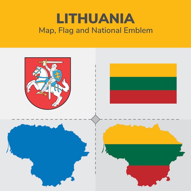 プレミアムベクター リトアニア地図 国旗