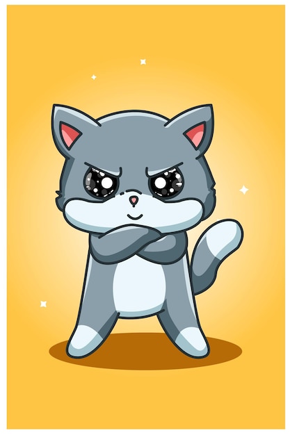 Premium Vector | Little angry and cute cat hand drawing