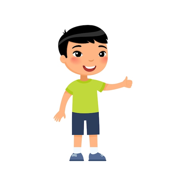 Free Vector | Little asian boy showing thumbs up gesture. happy cute ...
