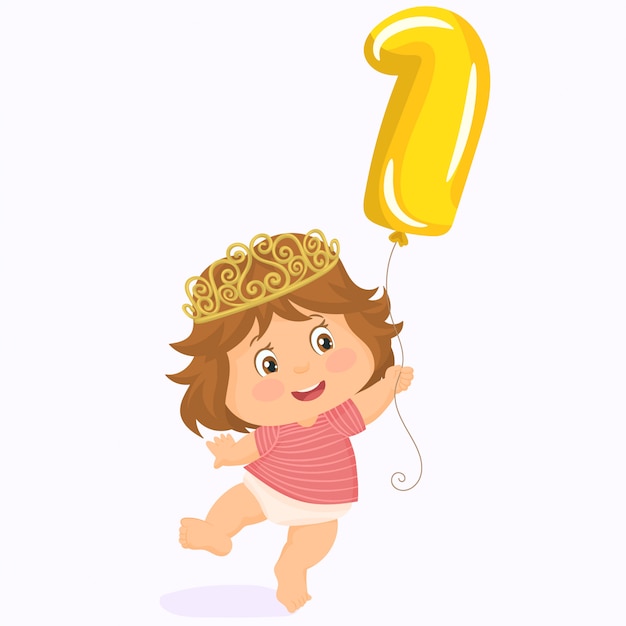 Download Little baby with crown. first birthday. | Premium Vector
