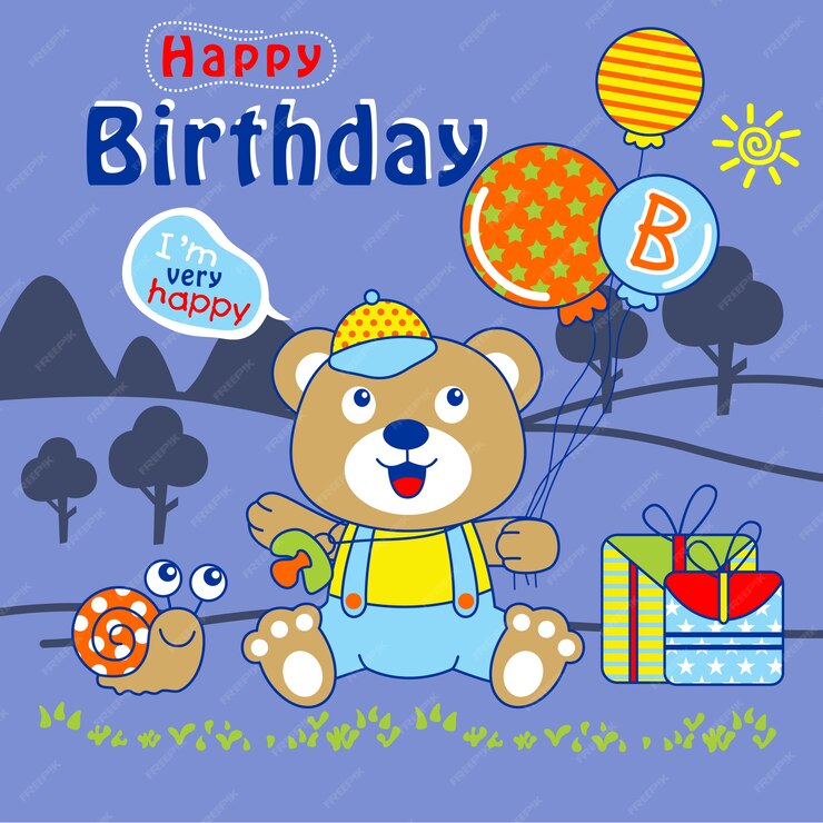 Premium Vector | Little bear birthday