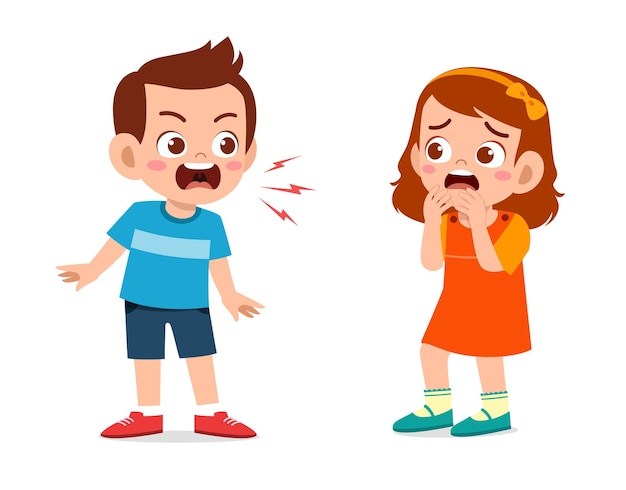 Premium Vector | Little boy angry and shout to little girl