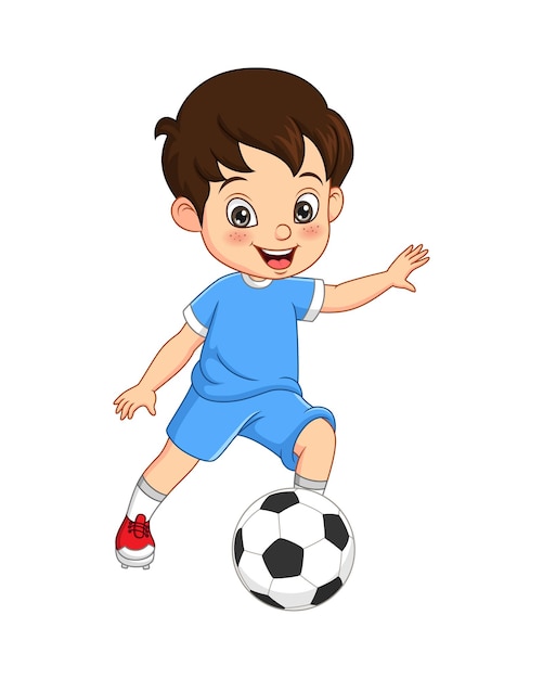 niño jugando al fútbol y pateando la pelota 2407264 Vector en Vecteezy