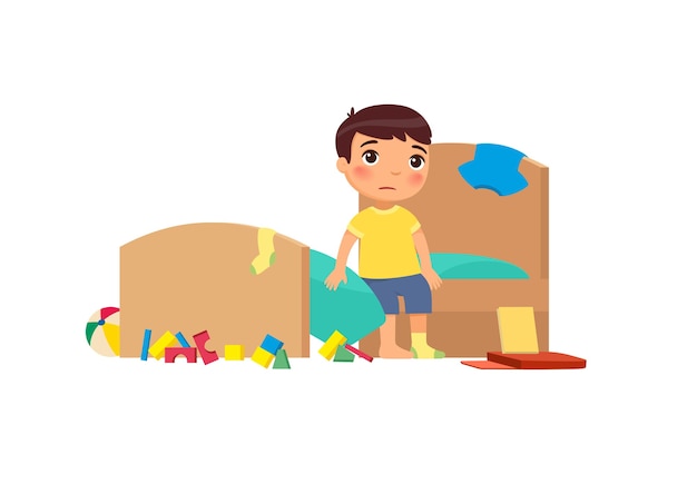 Premium Vector | Little boy in dirty apartment cartoon character