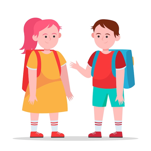 Little boy and girl chatting with each other Free Vector