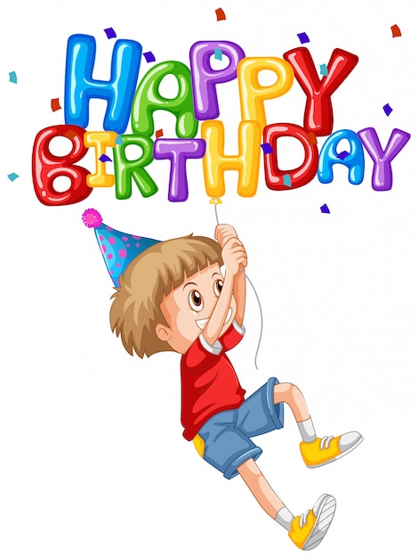 Download Little boy and happy birthday balloon Vector | Premium ...