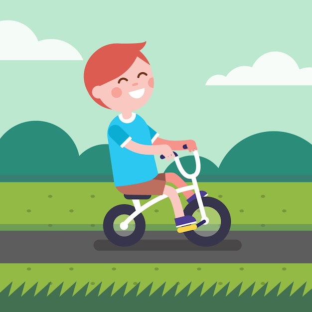 Little boy kid riding bicycle on a park bike path Vector | Free Download