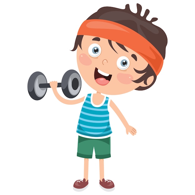 Premium Vector | Little boy making weight lifting exercise