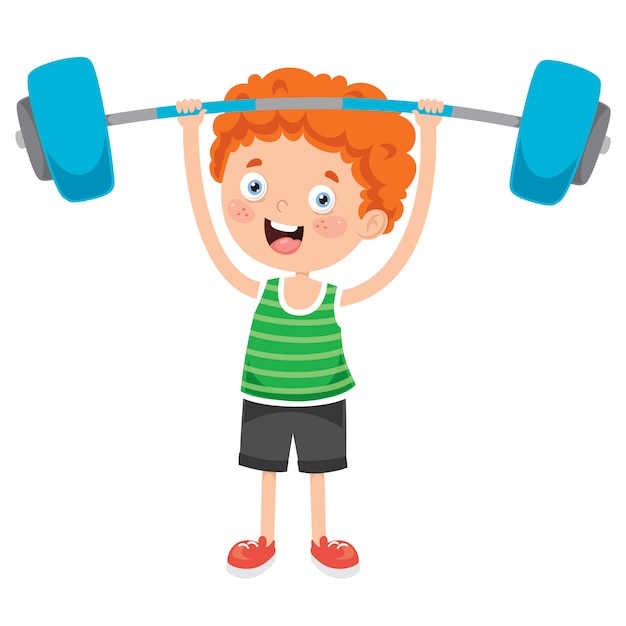 Little boy making weight lifting exercise | Premium Vector