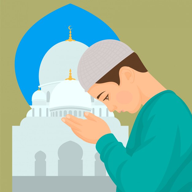 Download Little boy in the mosque praying | Premium Vector