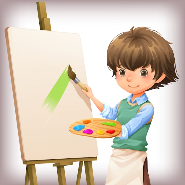 Premium Vector | Little boy painting character design vector illustration