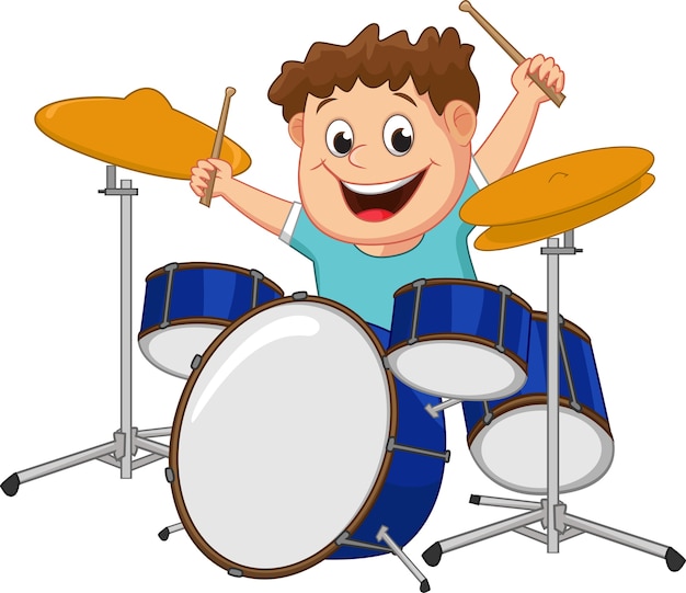 Premium Vector | Little boy playing drum