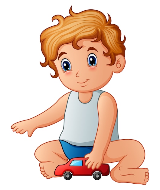 Premium Vector | Little boy playing toy car