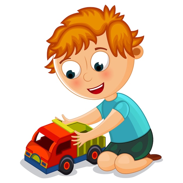 Premium Vector | Little boy playing with toy truck illustration