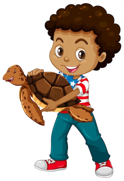 Little boy and sea turtle Vector | Free Download