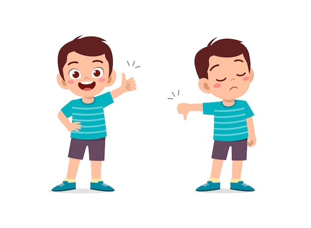 Premium Vector | Little boy show hand gesture thumb up and thumb down