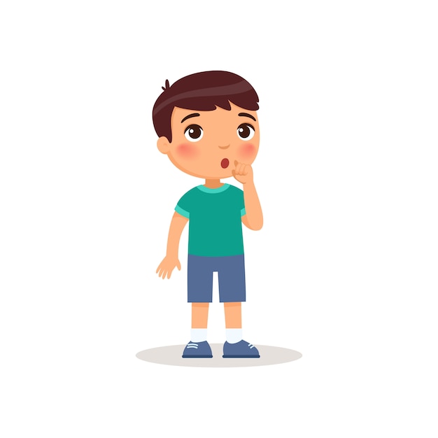 Free Vector | Little boy showing silence gesture flat vector illustration.