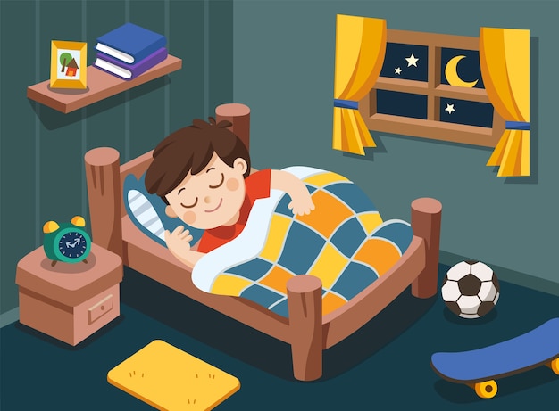 Premium Vector | A little boy sleeping on tonight dreams