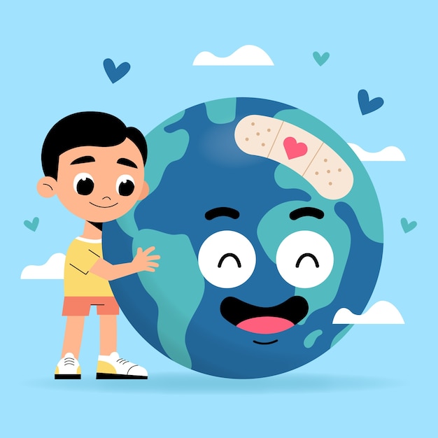 Free Vector | Little boy taking care of earth