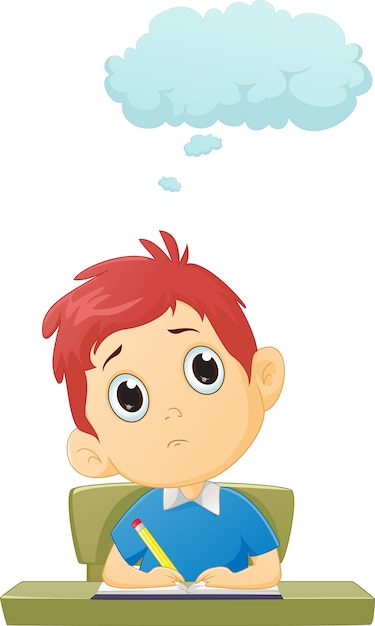 Download Little boy thought with a sad face | Premium Vector