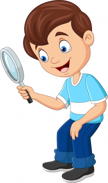 Premium Vector | Little boy using a magnifying glass