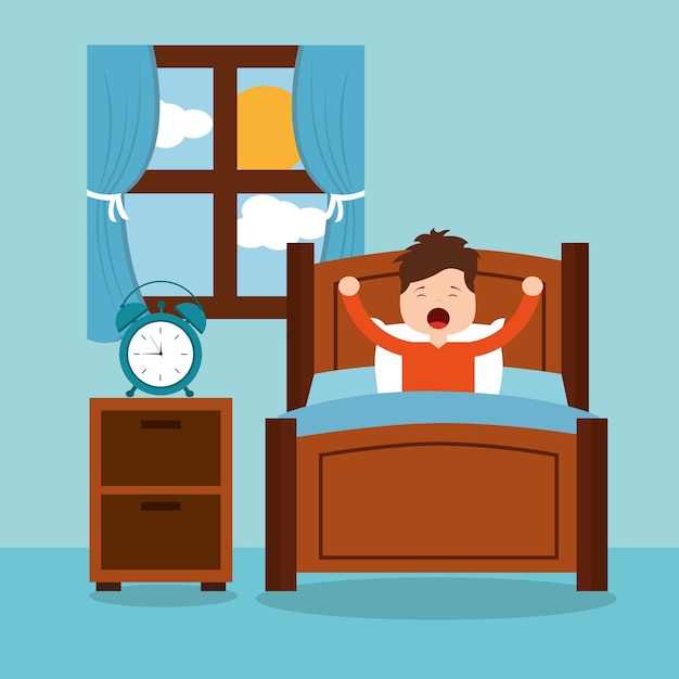 Little boy wake up in the morning | Premium Vector