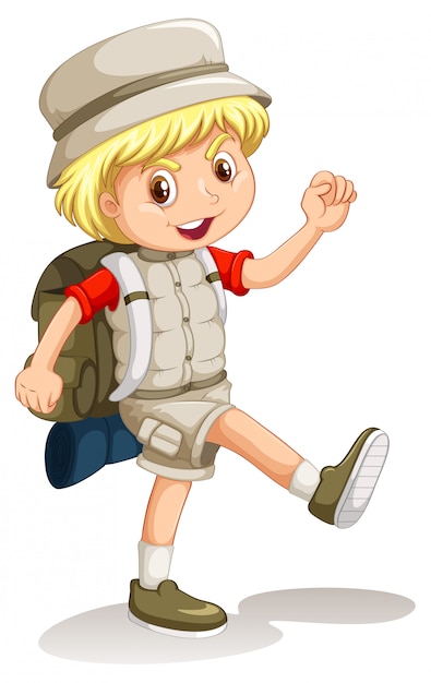 Download Free Vector | Little boy with backpack going camping