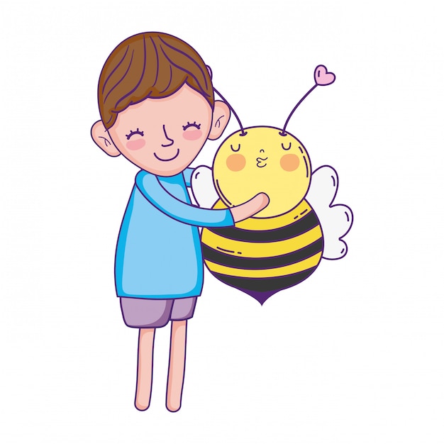 蜂のかわいいキャラクターの小さな男の子 プレミアムベクター
