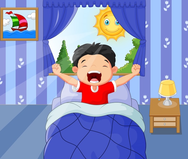 Premium Vector | Little boy woke up and yawns