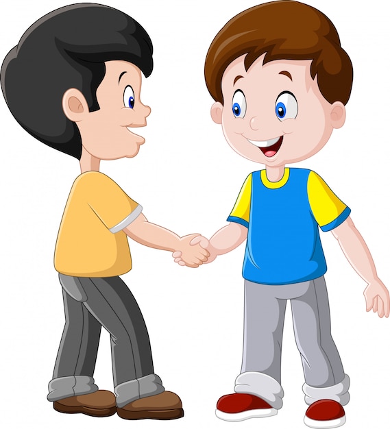 Premium Vector | Little boys shaking hands