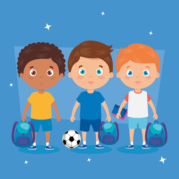 Premium Vector Little Boys With School Bags And Soccer Ball