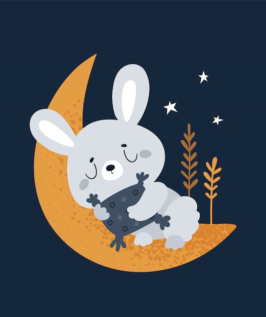 Download Little bunny sleeping on the moon. good night and sweet ...