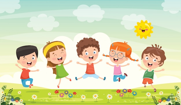 Premium Vector | Little children having fun together