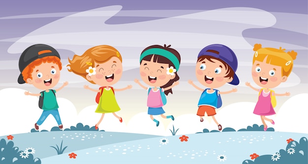 Little children playing at nature Premium Vector