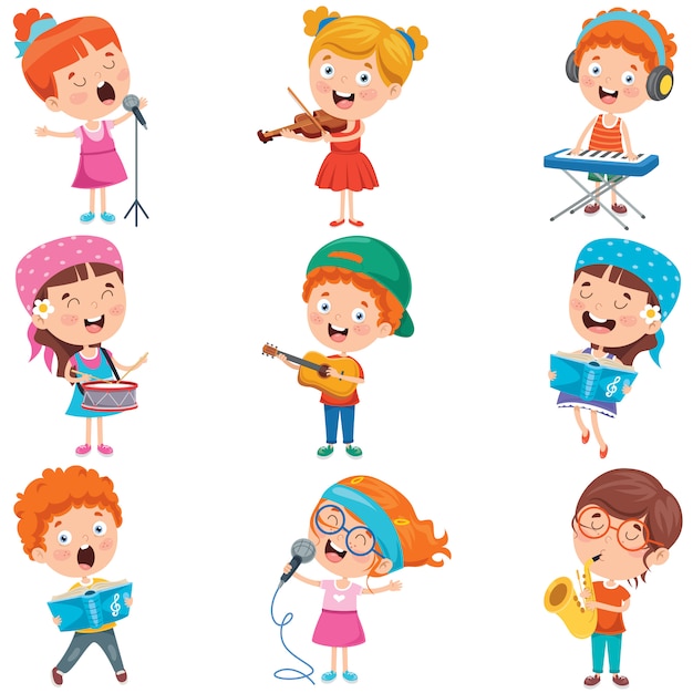 Little children playing various instruments | Premium Vector