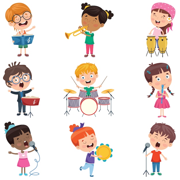 Premium Vector | Little children playing various instruments