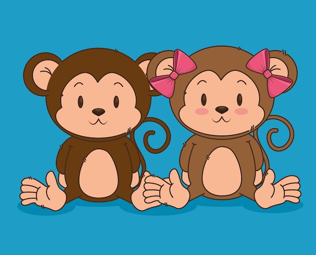 小さなかわいい猿のカップルのキャラクター プレミアムベクター
