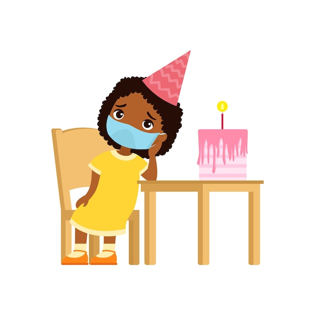 Premium Vector Little Dark Skin Girl Is Sad On Her Birthday