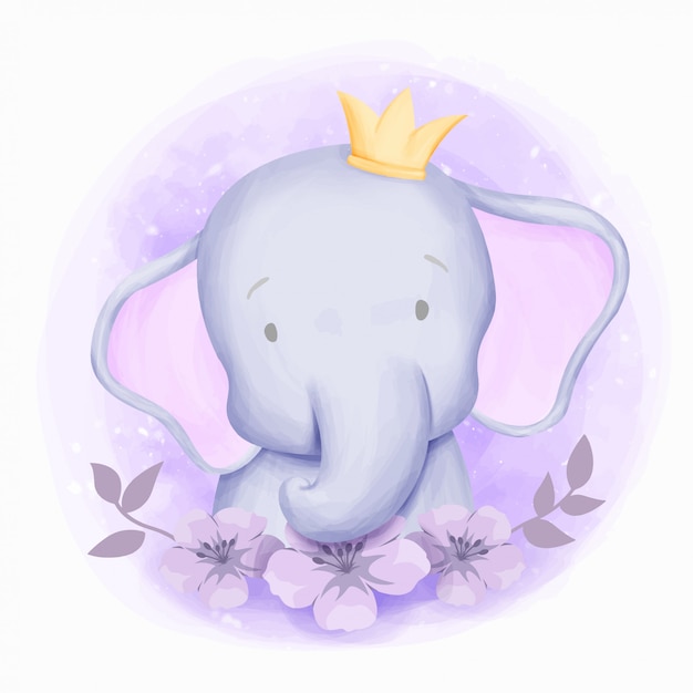 Download Little elephant cute portrait watercolor Vector | Premium Download
