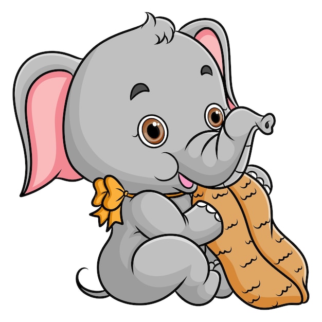 Premium Vector | The little elephant is eating big peanut of illustration