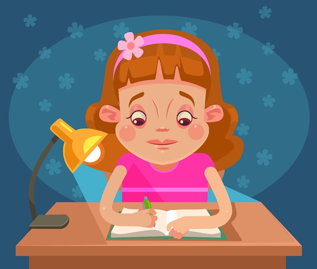 girl doing homework animated