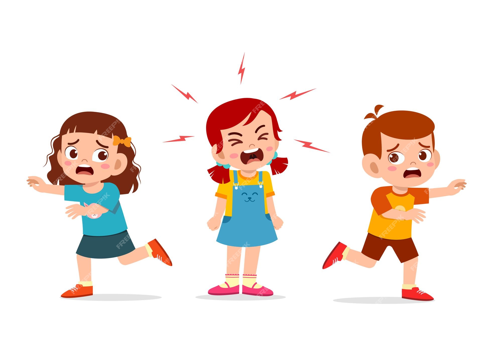 Premium Vector | Little girl cry and scream so loud and make her friend run