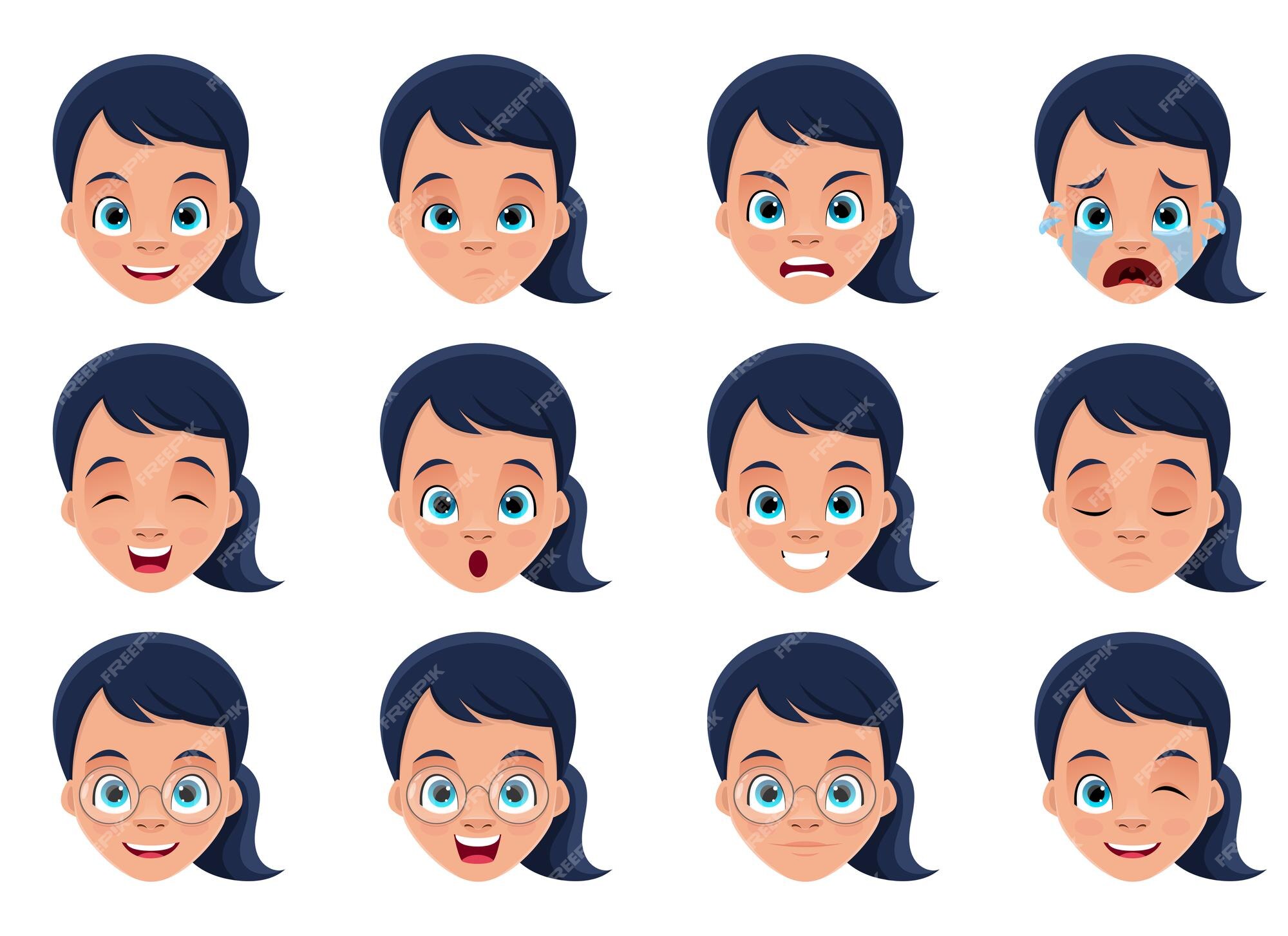 Premium Vector | Little girl face expressions design illustration isolated